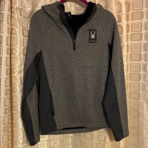 Spyder Men's Black and Gray Quarter-Zip Hoodie With Zipper Pockets